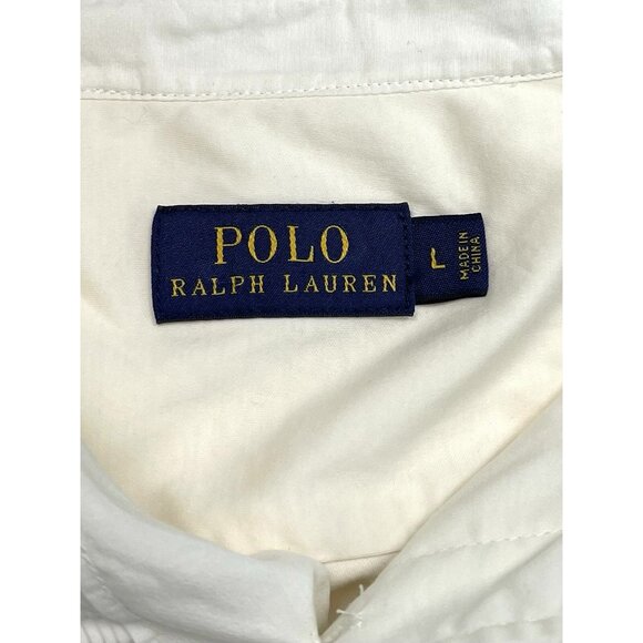 POLO Ralph Lauren Womens LARGE Ivory Oversize Button-Up Cotton/Silk Tuxedo SHIRT - Picture 7 of 9